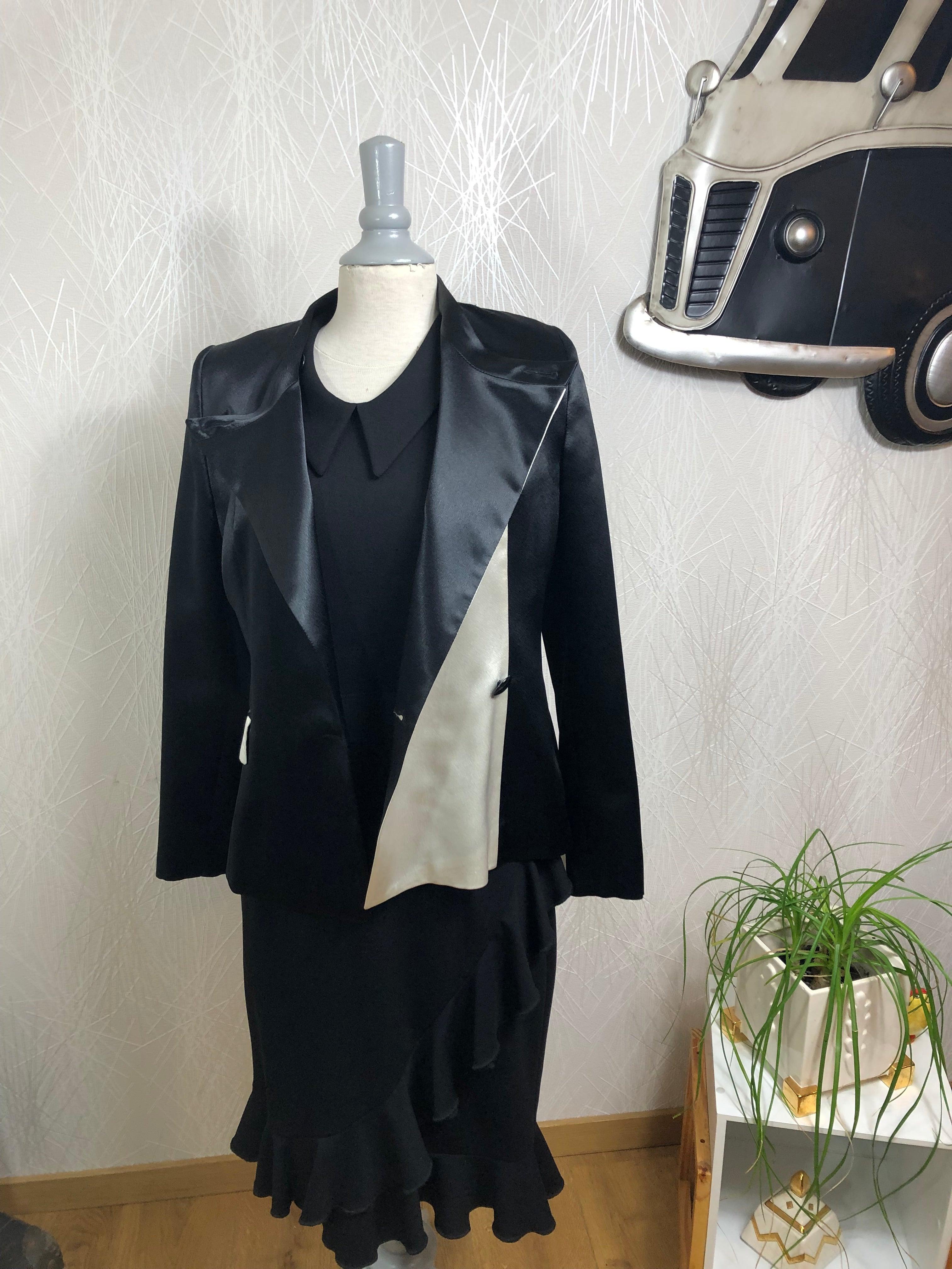 Veste satinée noire et blanc cassé de créateur Tabala Paris - Offre-Unique