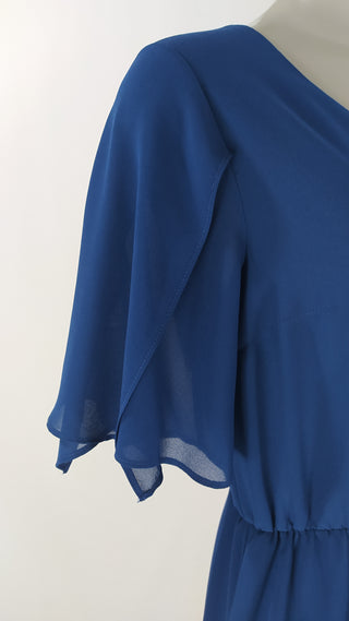 Robe bleue doublée asymétrique mi-longue manches courtes Christina Barros