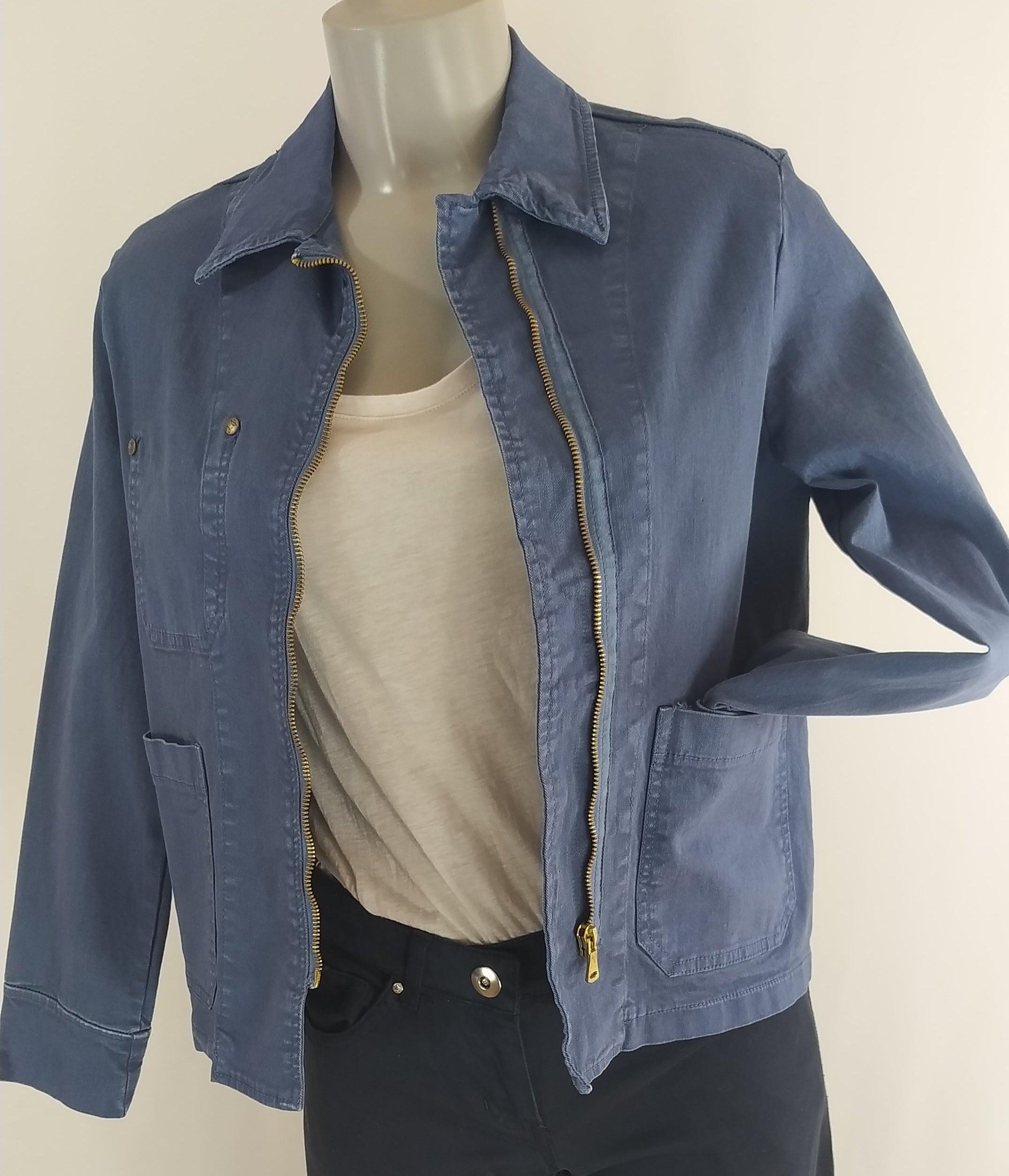 Veste bleue coton coupe droite tissu jean denim Pako Litto - Offre-Unique