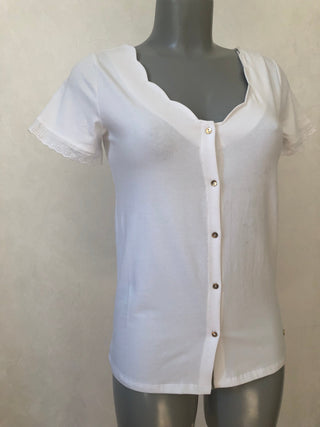 T-shirt blanc boutonné en coton bio à manches courtes C'est beau la vie