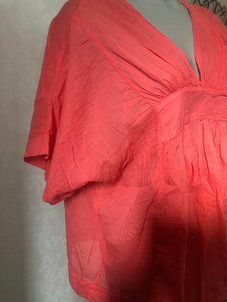 T-shirt rose corail ample manches courtes 100 % coton Pako Litto
