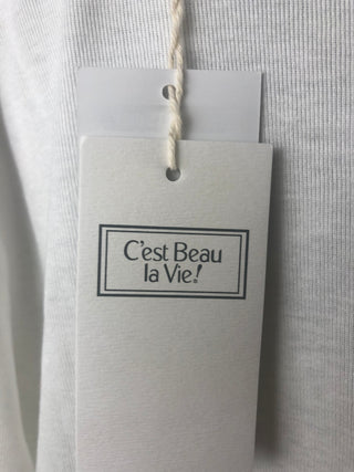 Pull léger blanc écru encolure ronde argentée C'est beau la Vie