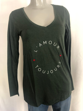 T-shirt fin vert kaki manches longues Amour Toujours