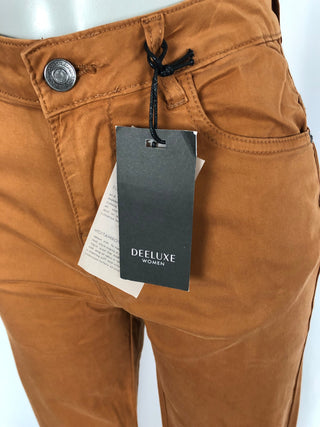 Pantalon coton slim couleur camel souple confortable Deeluxe