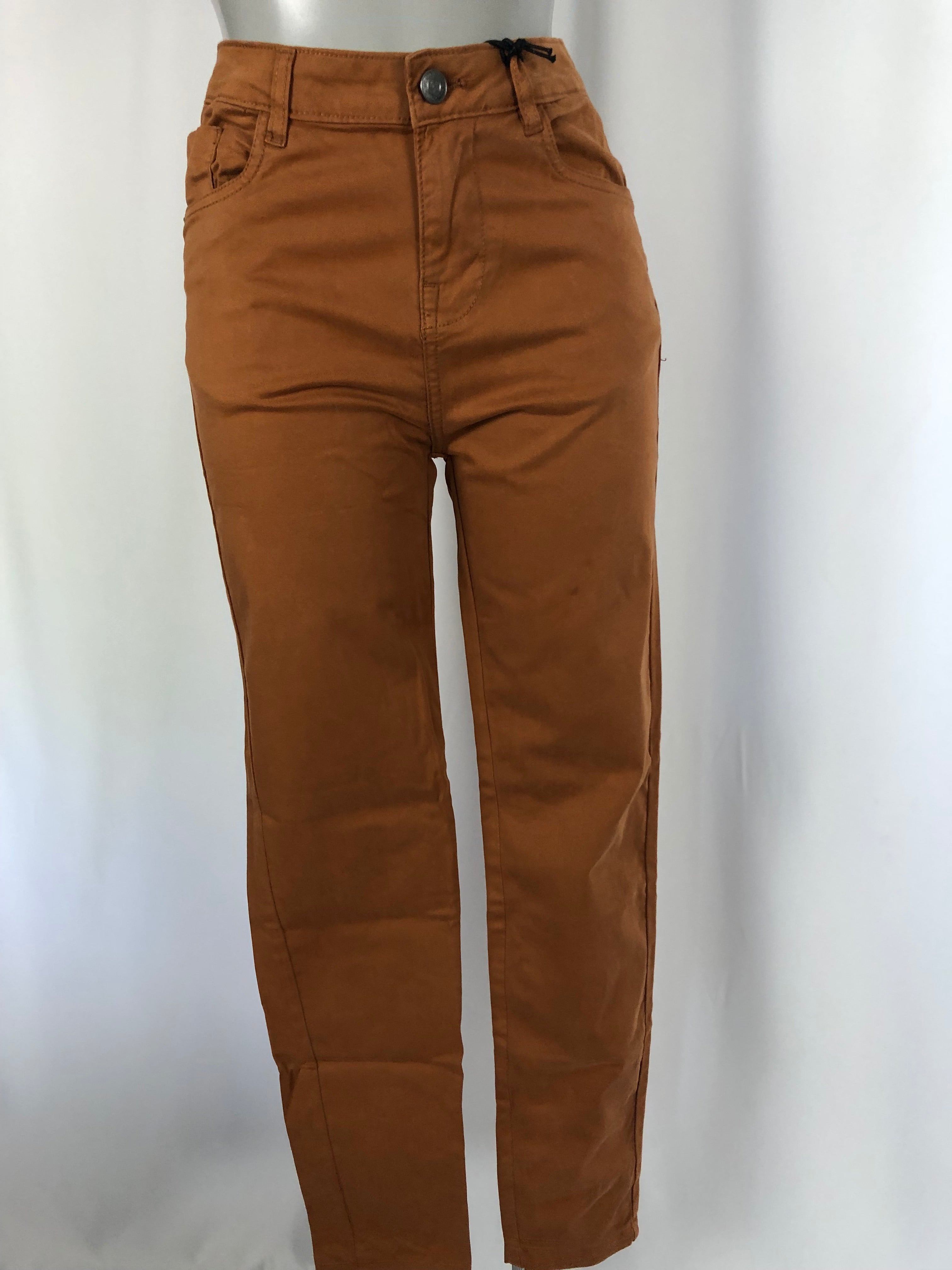 Pantalon coton slim couleur camel souple confortable Deeluxe