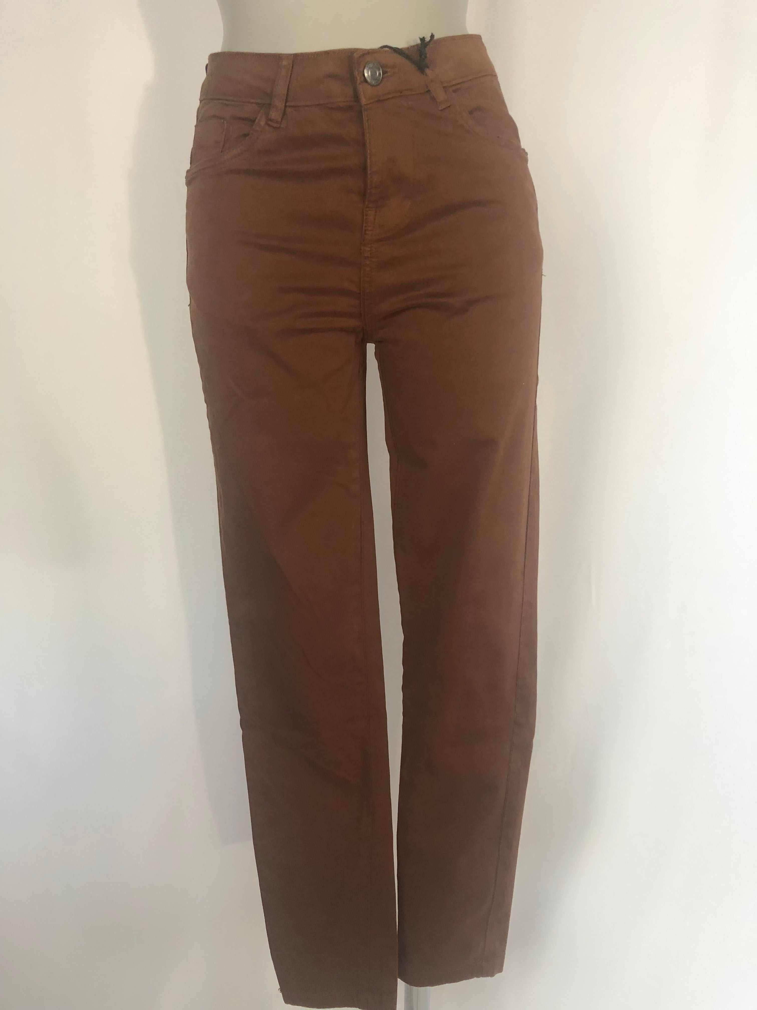 Pantalon coton slim  brun cappuccino souple confortable Deeluxe