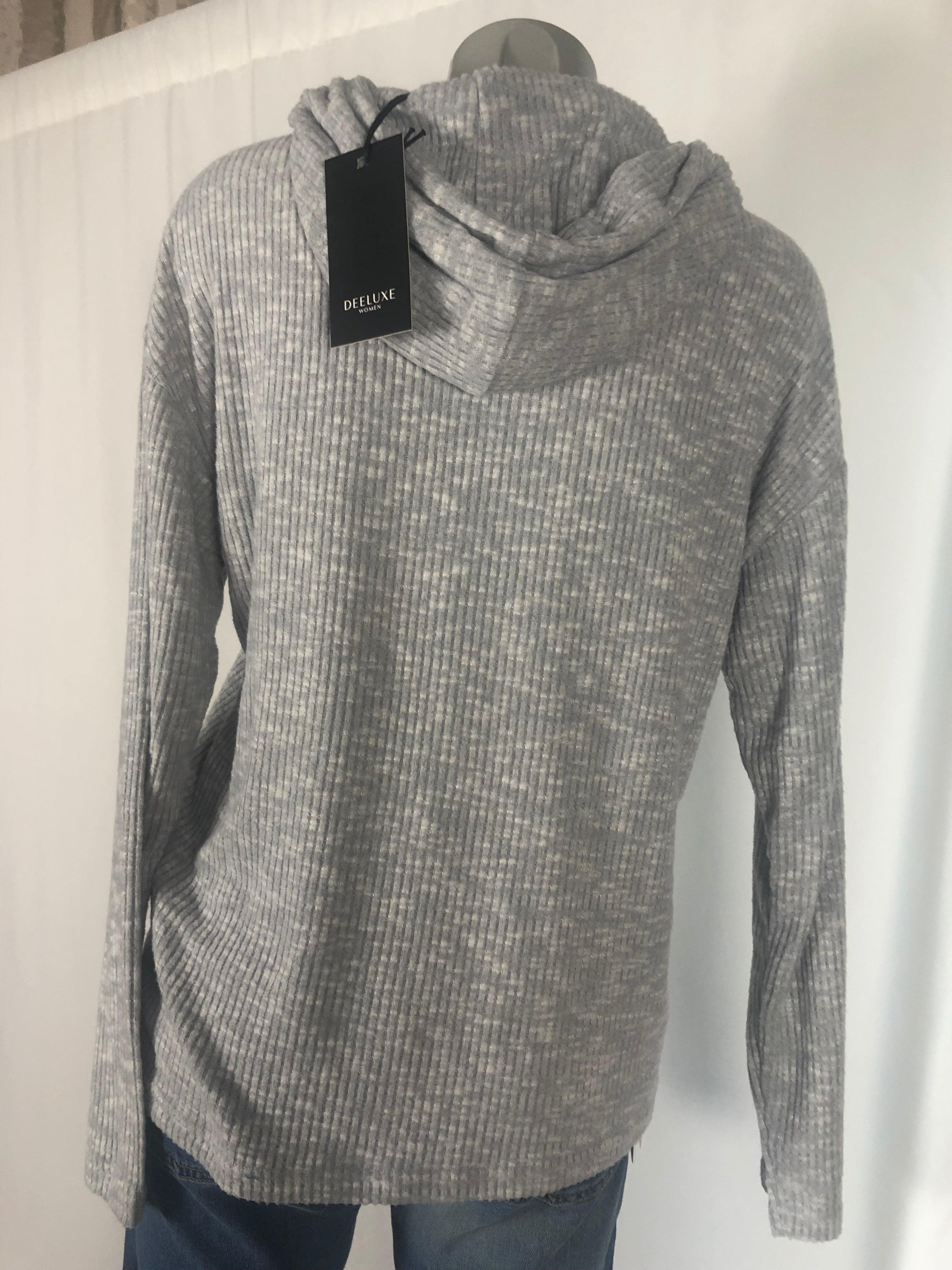 Sweat gris à capuche tissu côtelé doux coupe over-size manches longues Deeluxe - Taille M - Offre-Unique