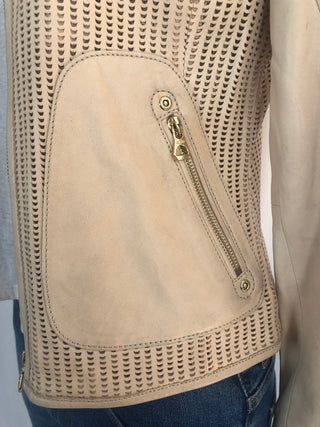 Veste doublée legere cuir souple ajouré beige Gipsy