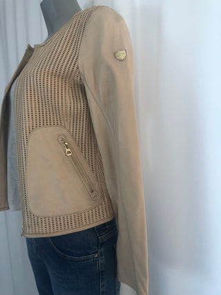 Veste doublée legere cuir souple ajouré beige Gipsy