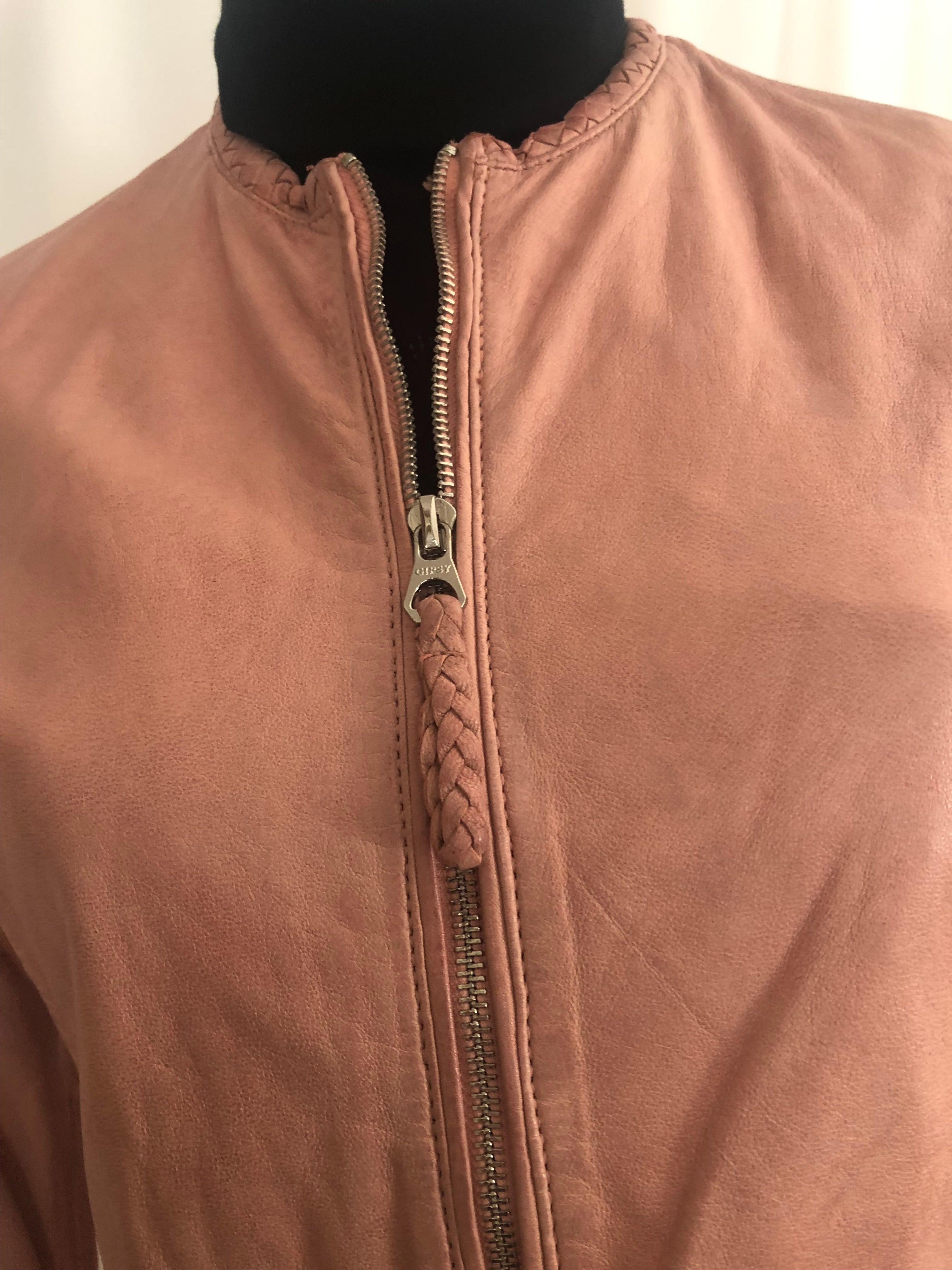 Veste rose en cuir coupe slim ajustée entièrement doublée Gispy - Offre-Unique