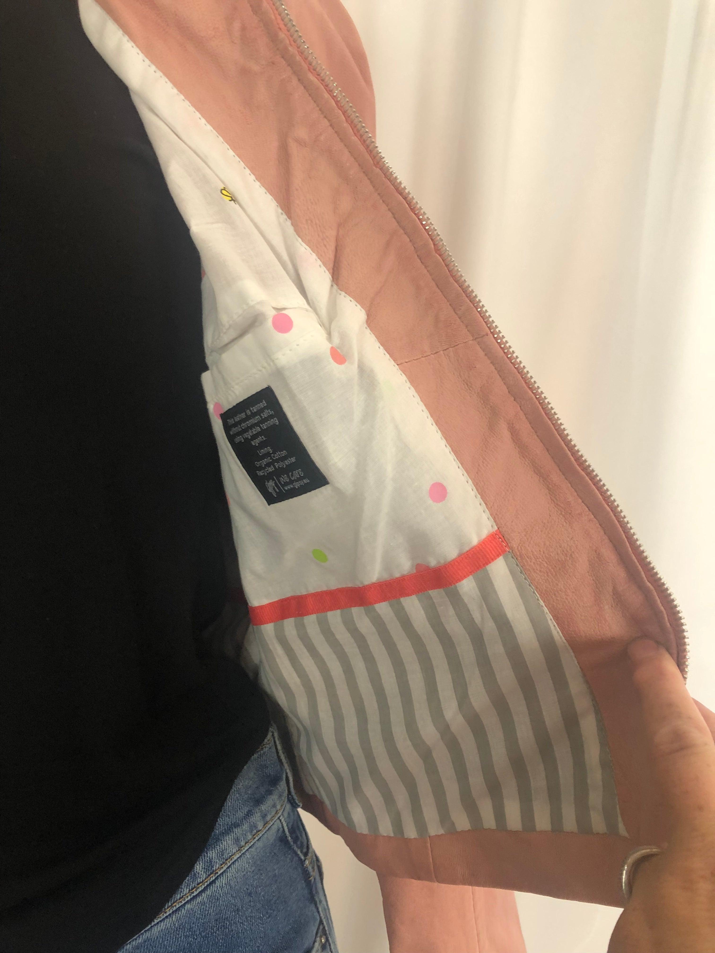 Veste rose en cuir coupe slim ajustée entièrement doublée Gispy - Offre-Unique