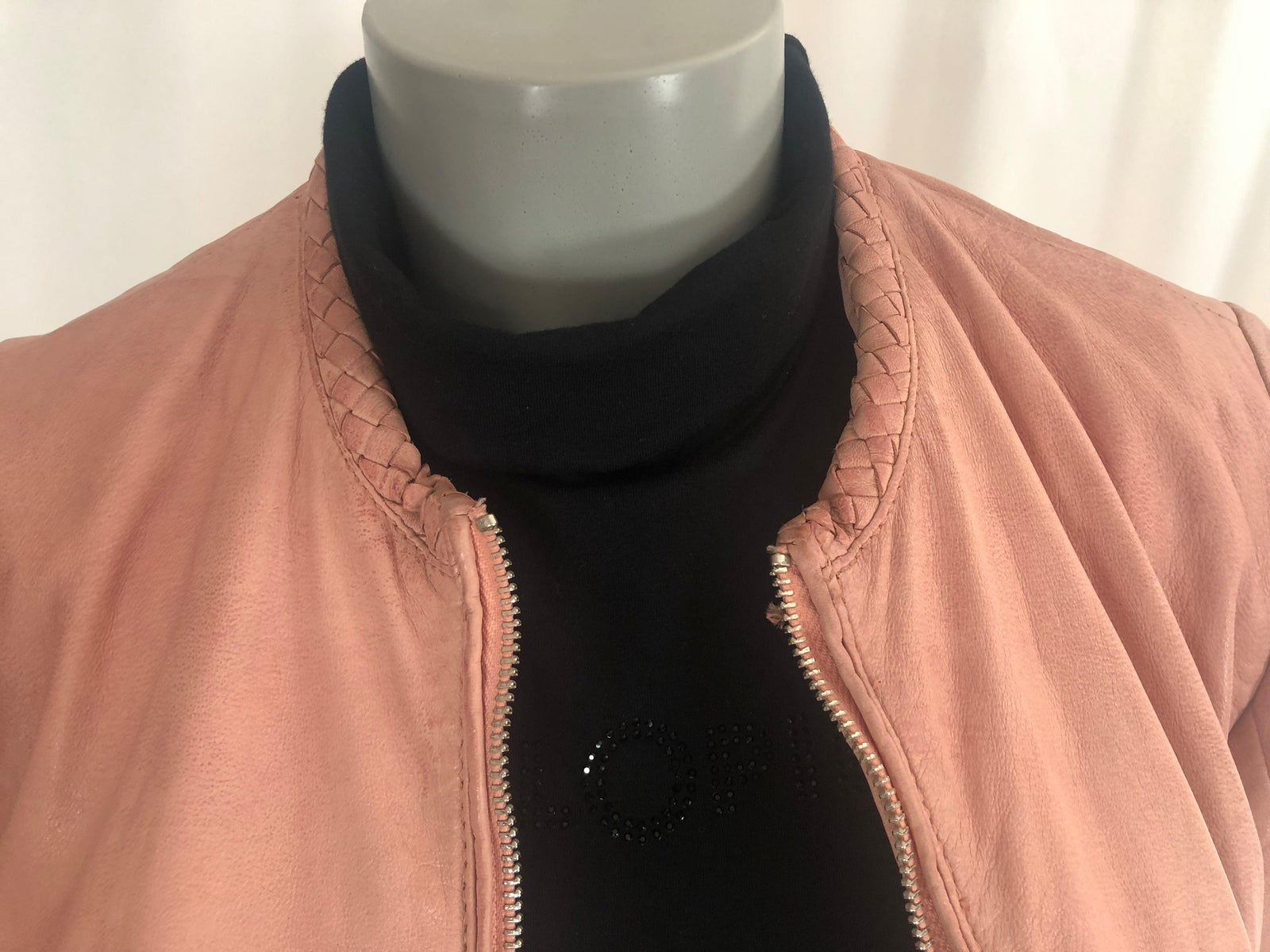 Veste rose en cuir coupe slim ajustée entièrement doublée Gispy - Offre-Unique