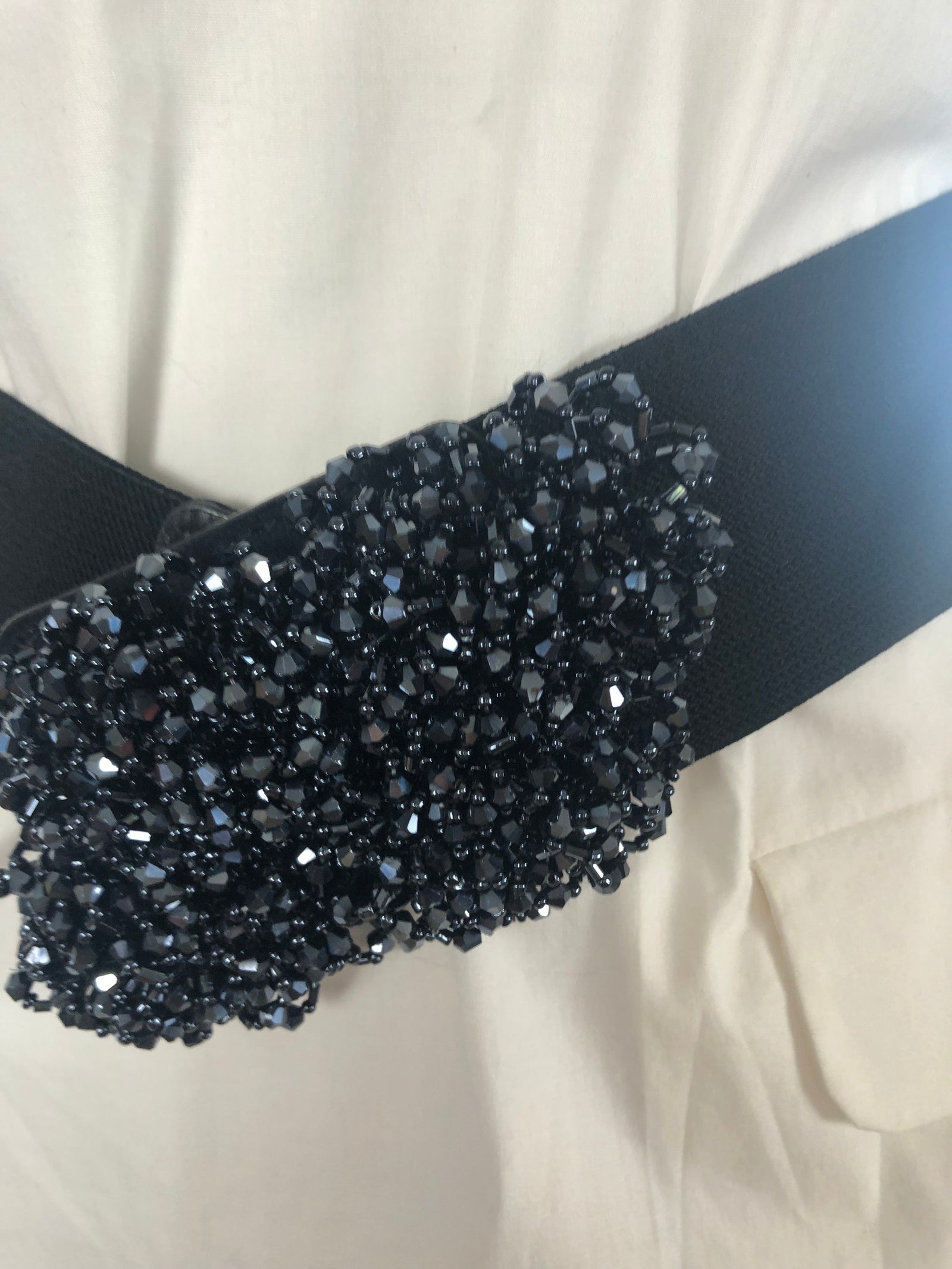 Ceinture noire élastique perles femme - Taille Unique