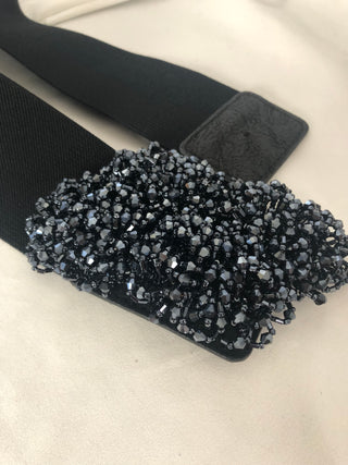Ceinture noire élastique perles femme - Taille Unique