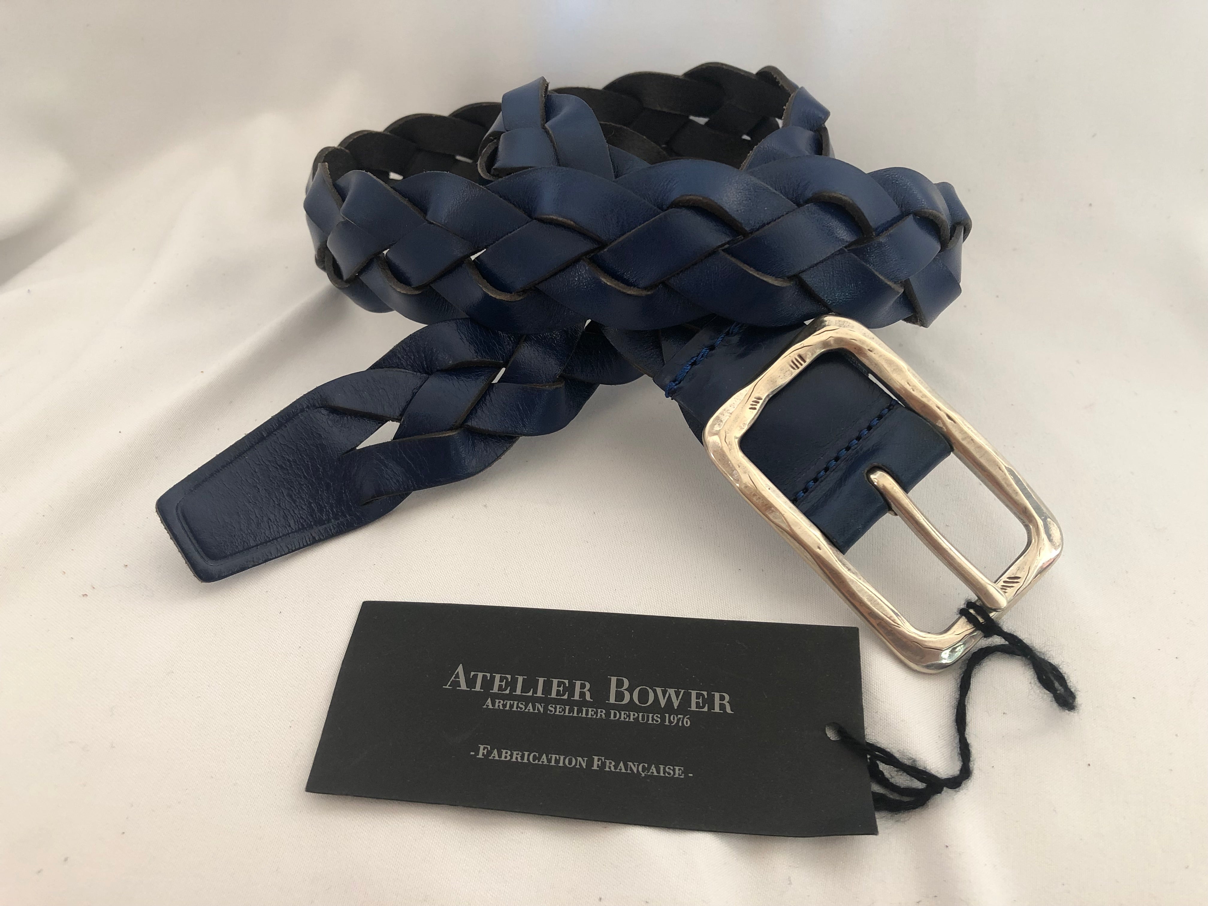 Ceinture cuir tressé bleu Atelier Bower Taille XS