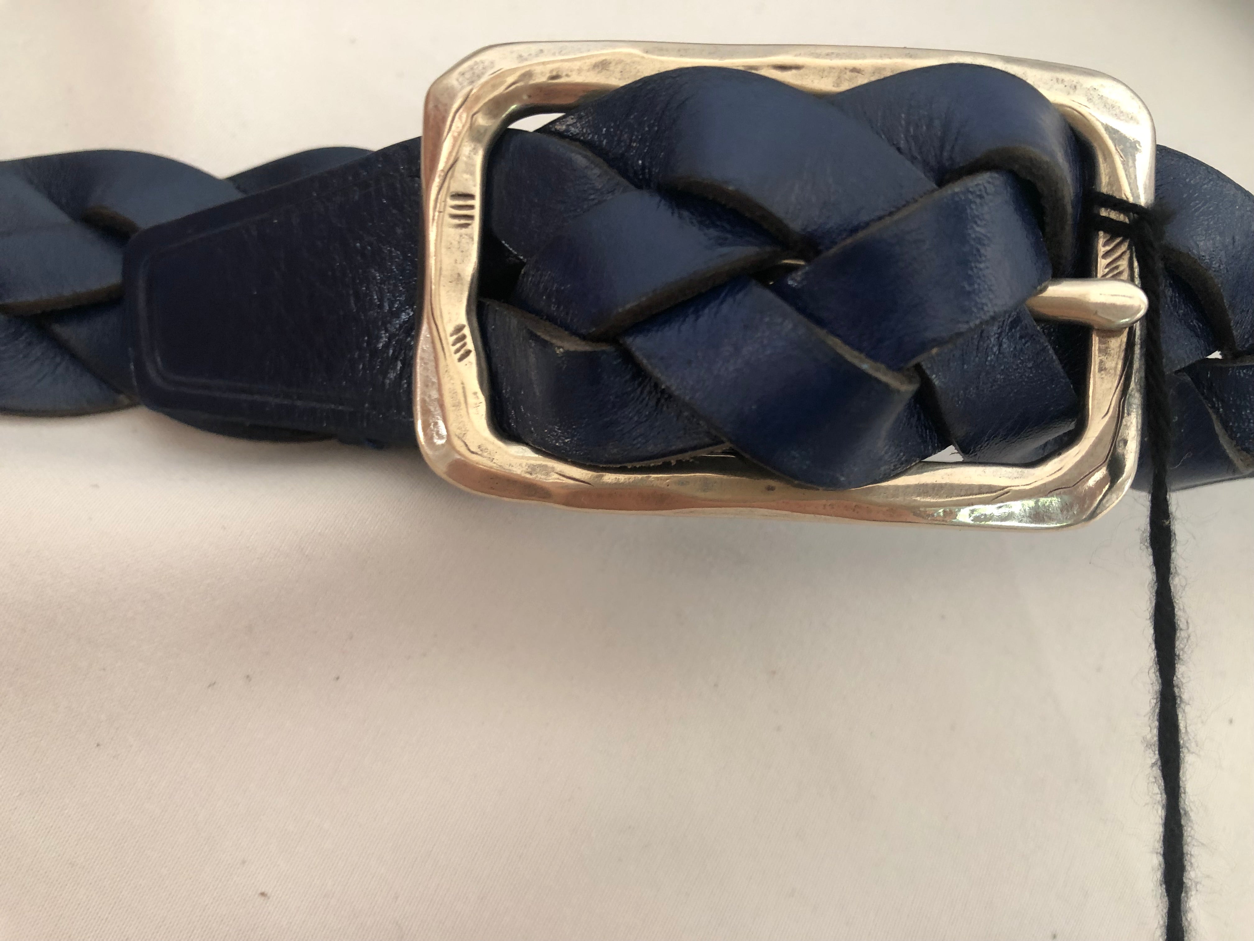 Ceinture cuir tressé bleu Atelier Bower Taille XS