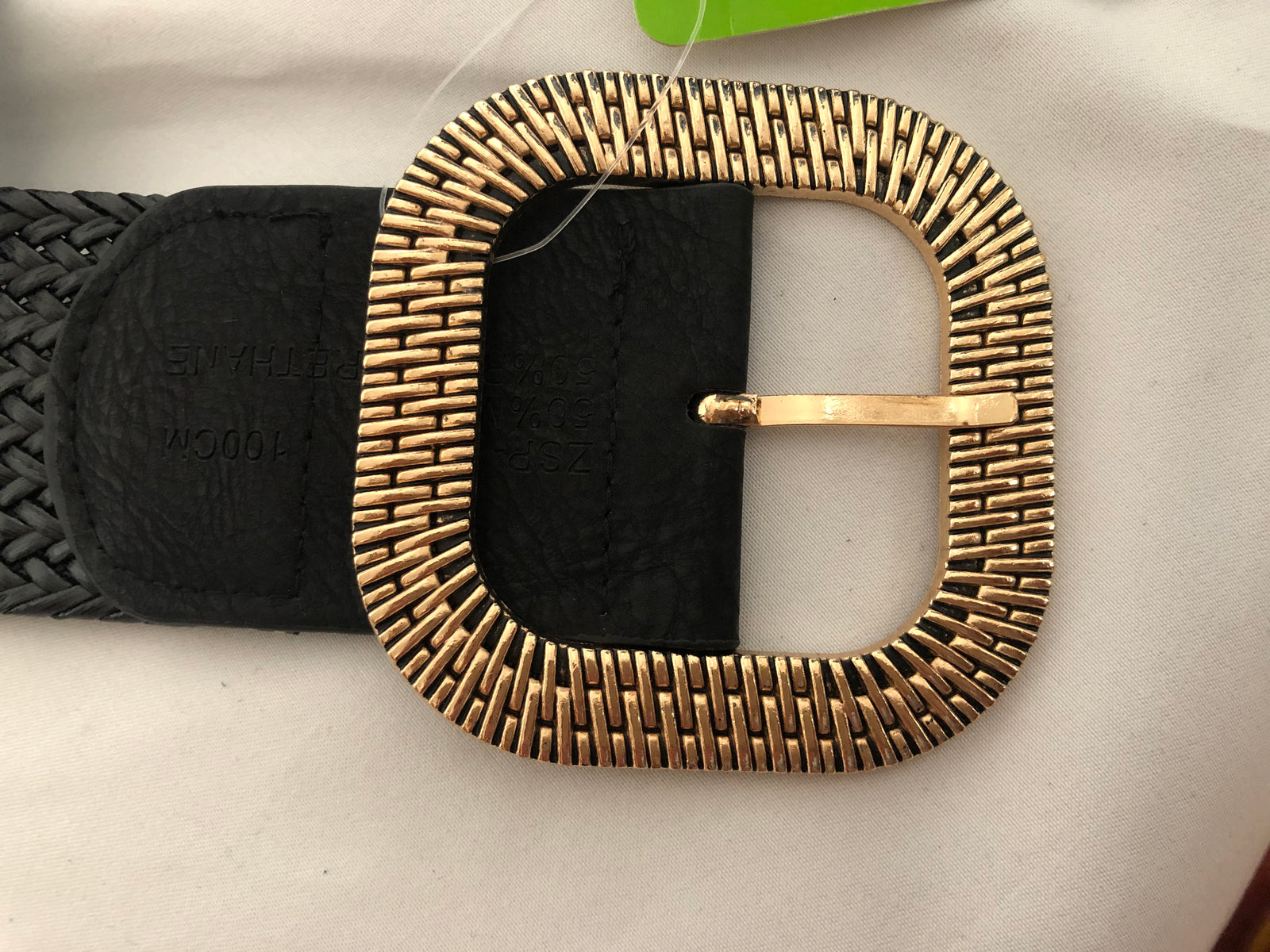 Ceinture fantaisie tressée noire avec boucle dorée femme taille unique