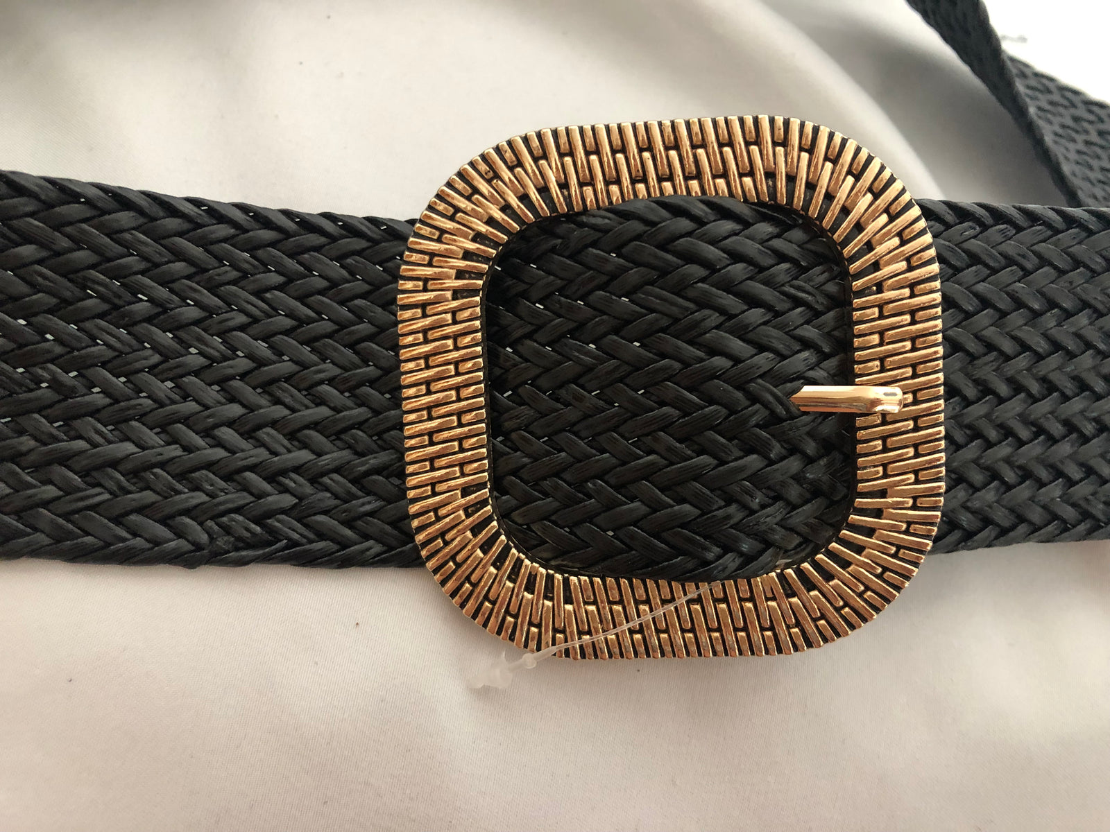 Ceinture fantaisie tressée noire avec boucle dorée femme taille unique