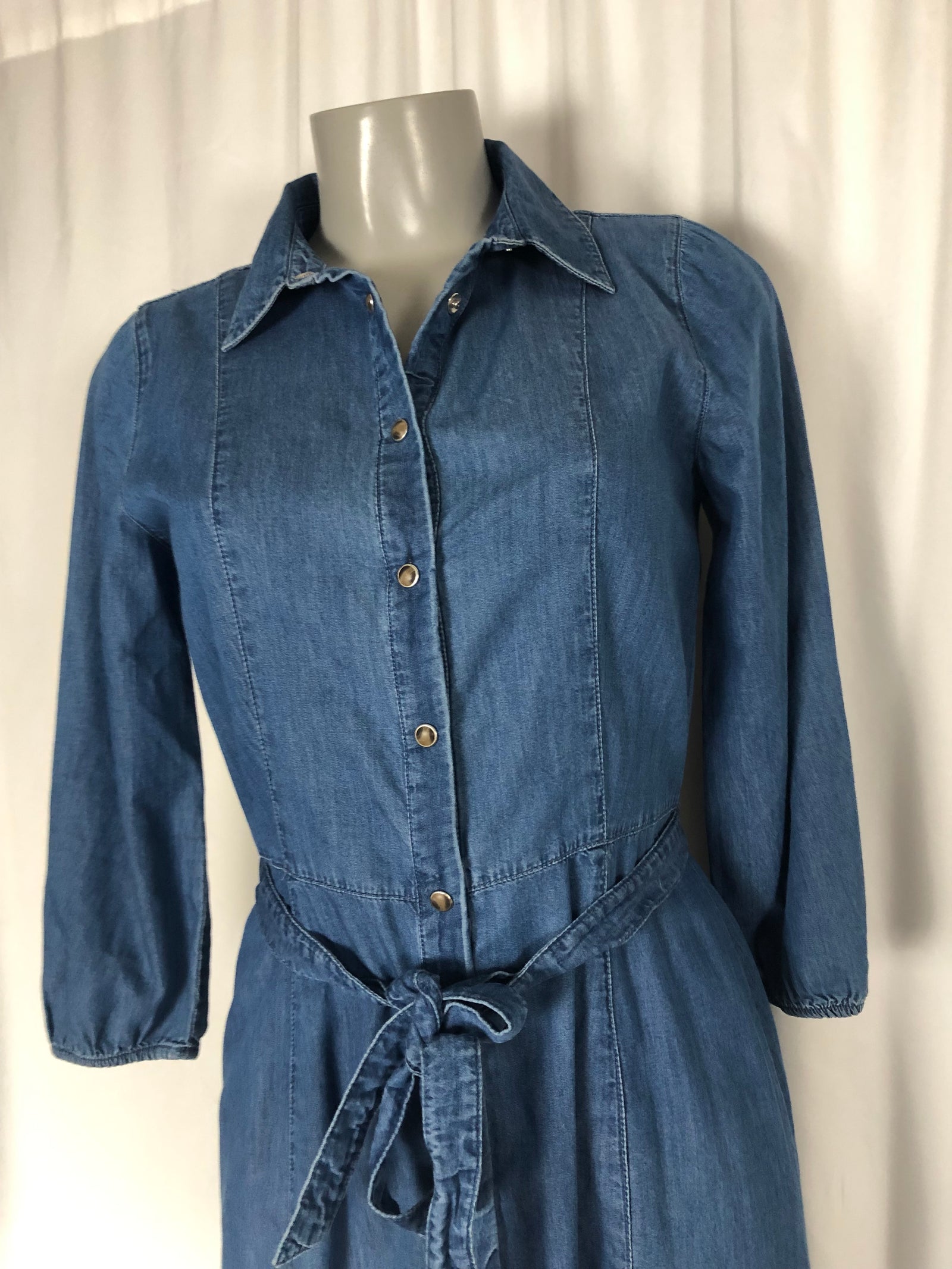 Robe coton en tissu bleu jeans denim manches 3/4 Peppercorn