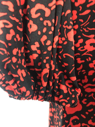 Robe longue rouge et noire coupe large évasée manches 3/4 Desires