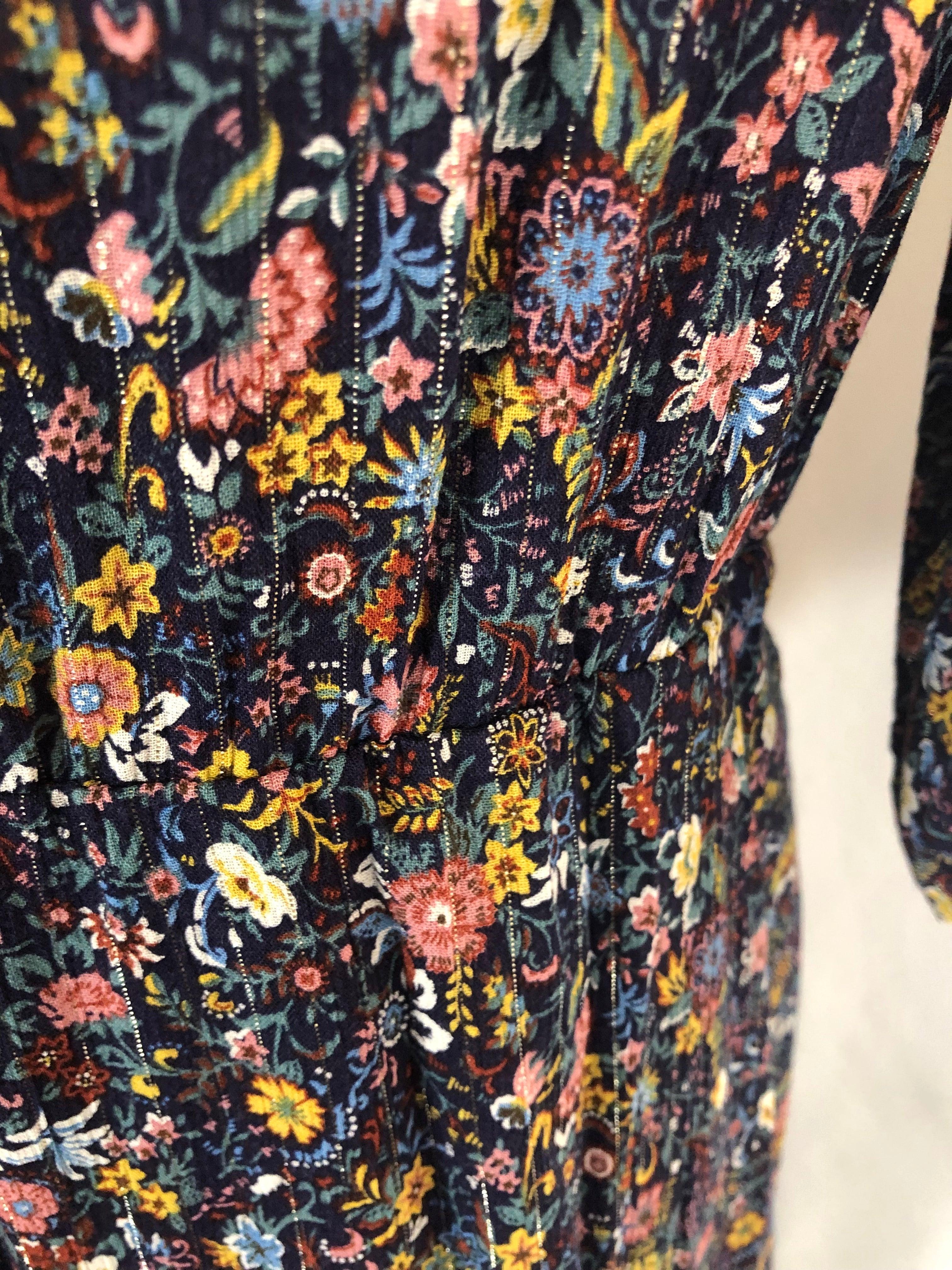 Robe mi-longue motif floral manches 3/4 C'est beau la vie - Offre-Unique