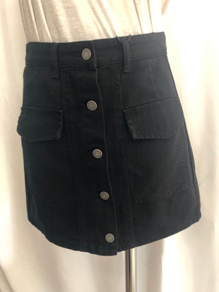 Jupe courte noire trapèze taille haute 100% coton Deeluxe