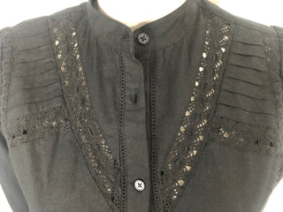 Chemisier noir broderies manches longues col Mao 100 % coton Peppercorn