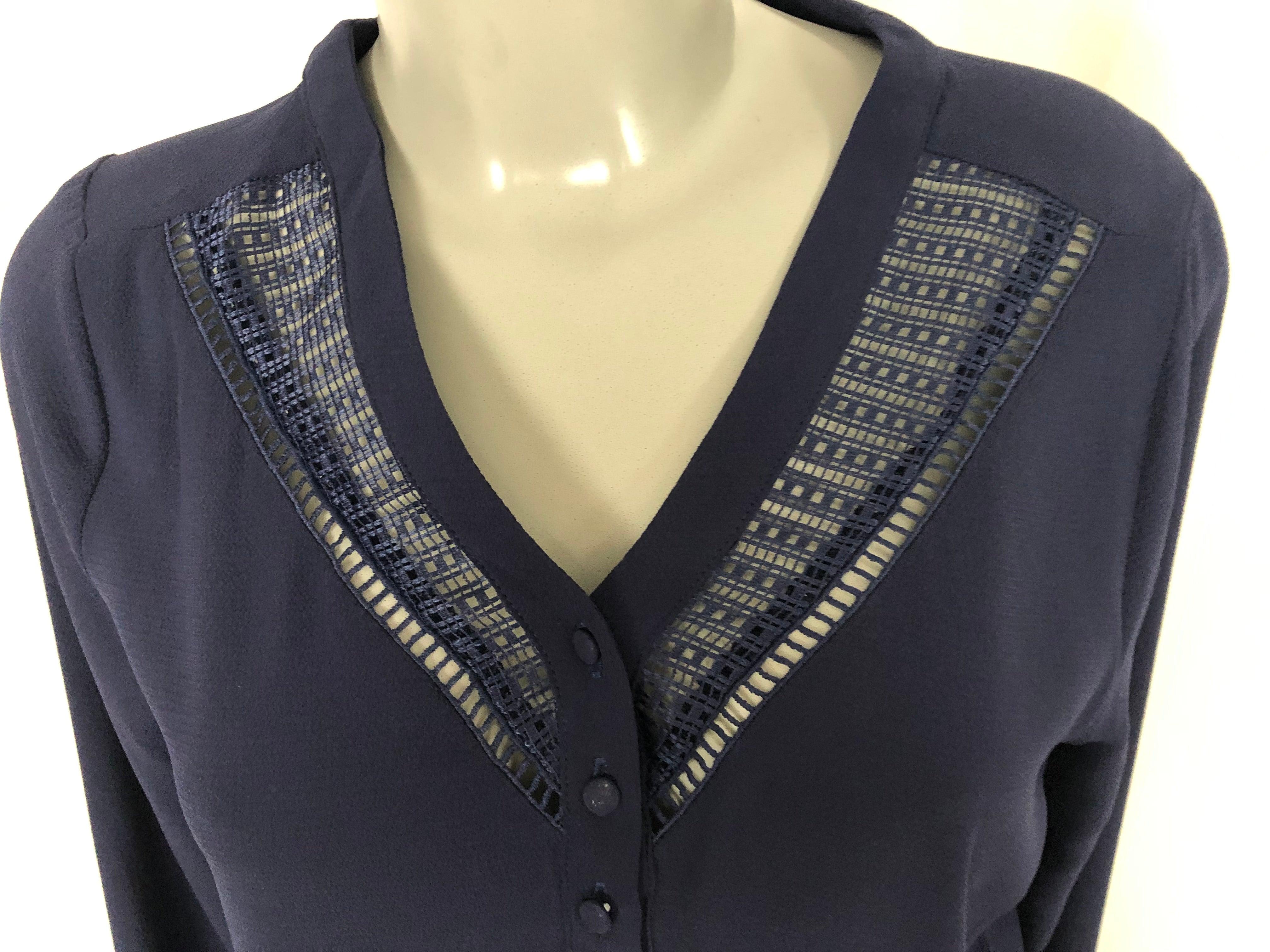 Blouse unie bleu marine manches longues boutonnées Deeluxe - Offre-Unique