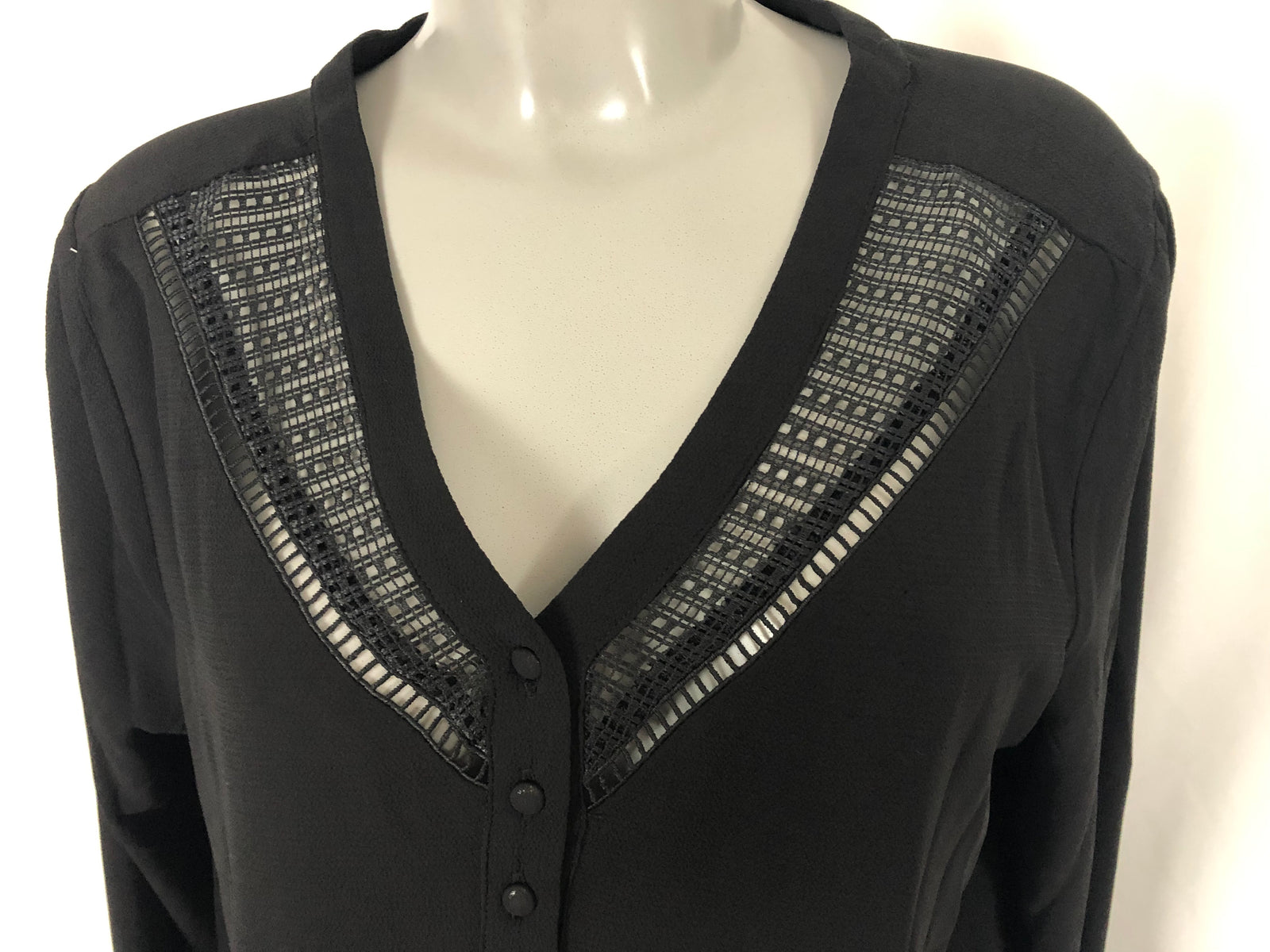 Blouse noire fluide col tunisien coupe droite Deeluxe