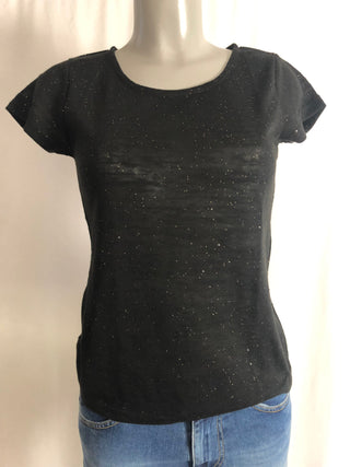 T-shirt noir pailleté or manches courtes coupe droite Deeluxe
