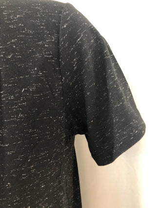 T-shirt noir manches courtes tissu chiné broderie perles tête de mort Deeluxe