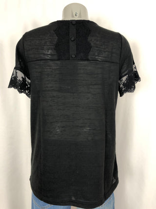 T-shirt noir dentelle tissu effet lin Deeluxe