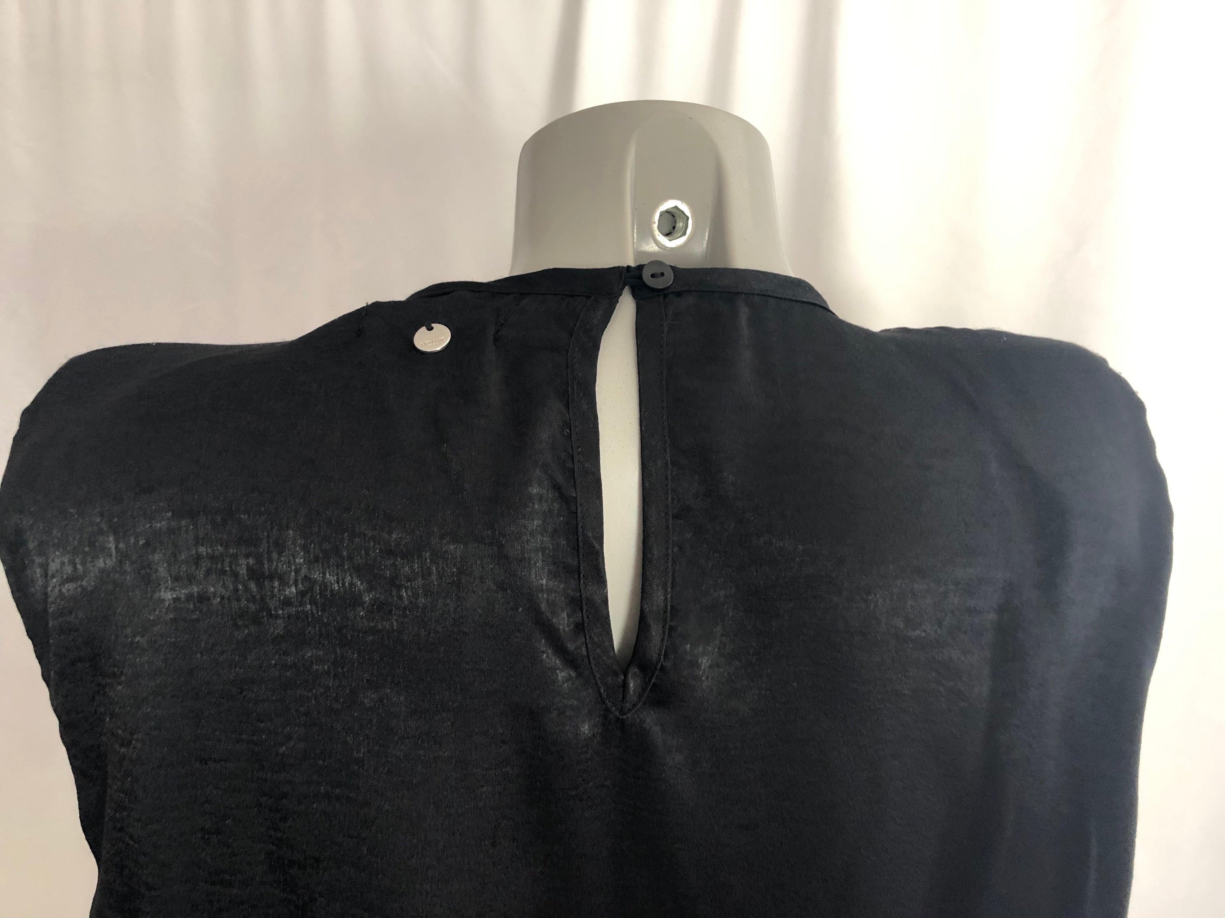 Top noir sans manches tissu fluide satiné Deeluxe - Offre-Unique