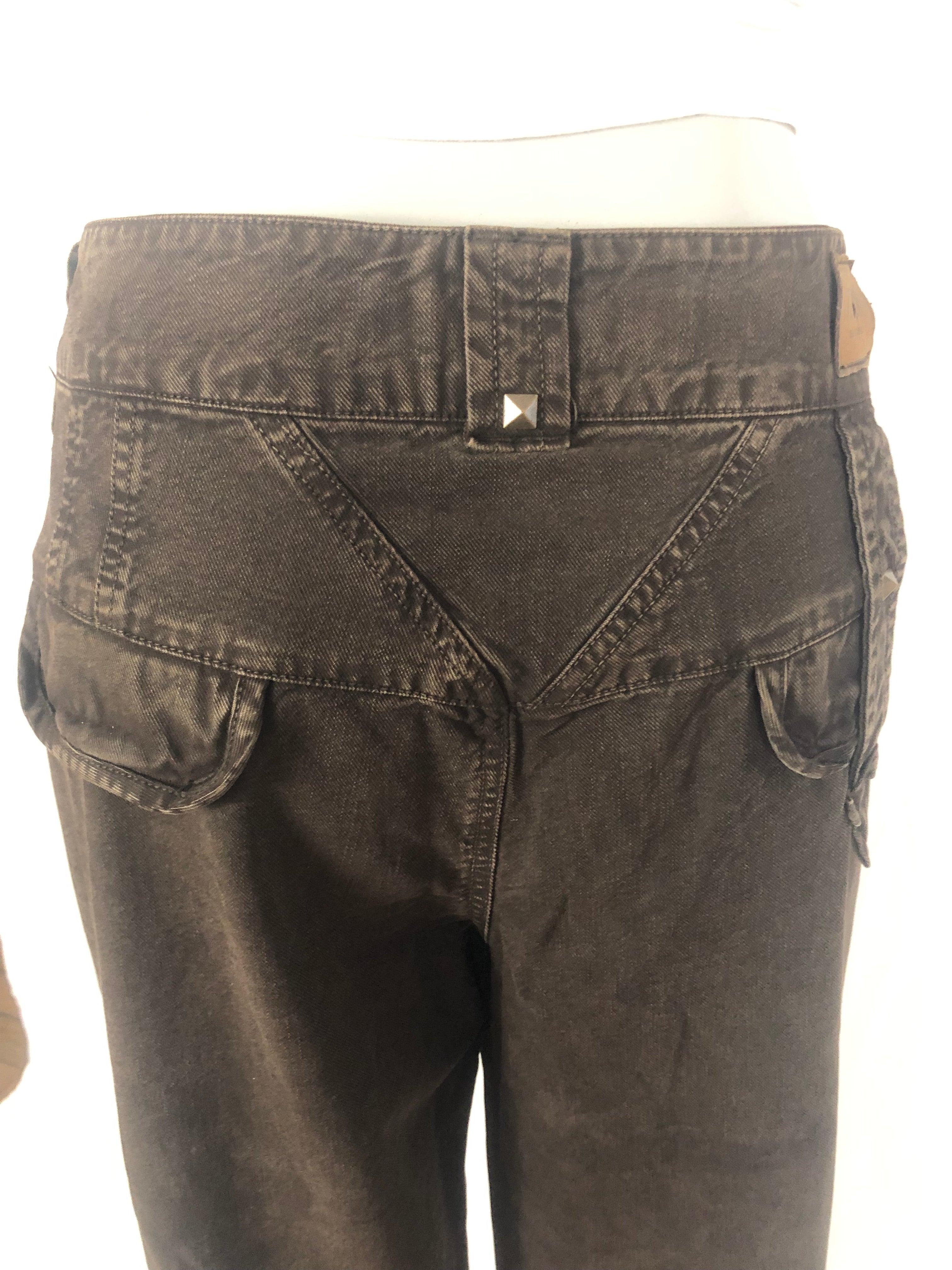 Pantalon tissu demim jeans marron coupe droite coton Tuzzi - Offre-Unique