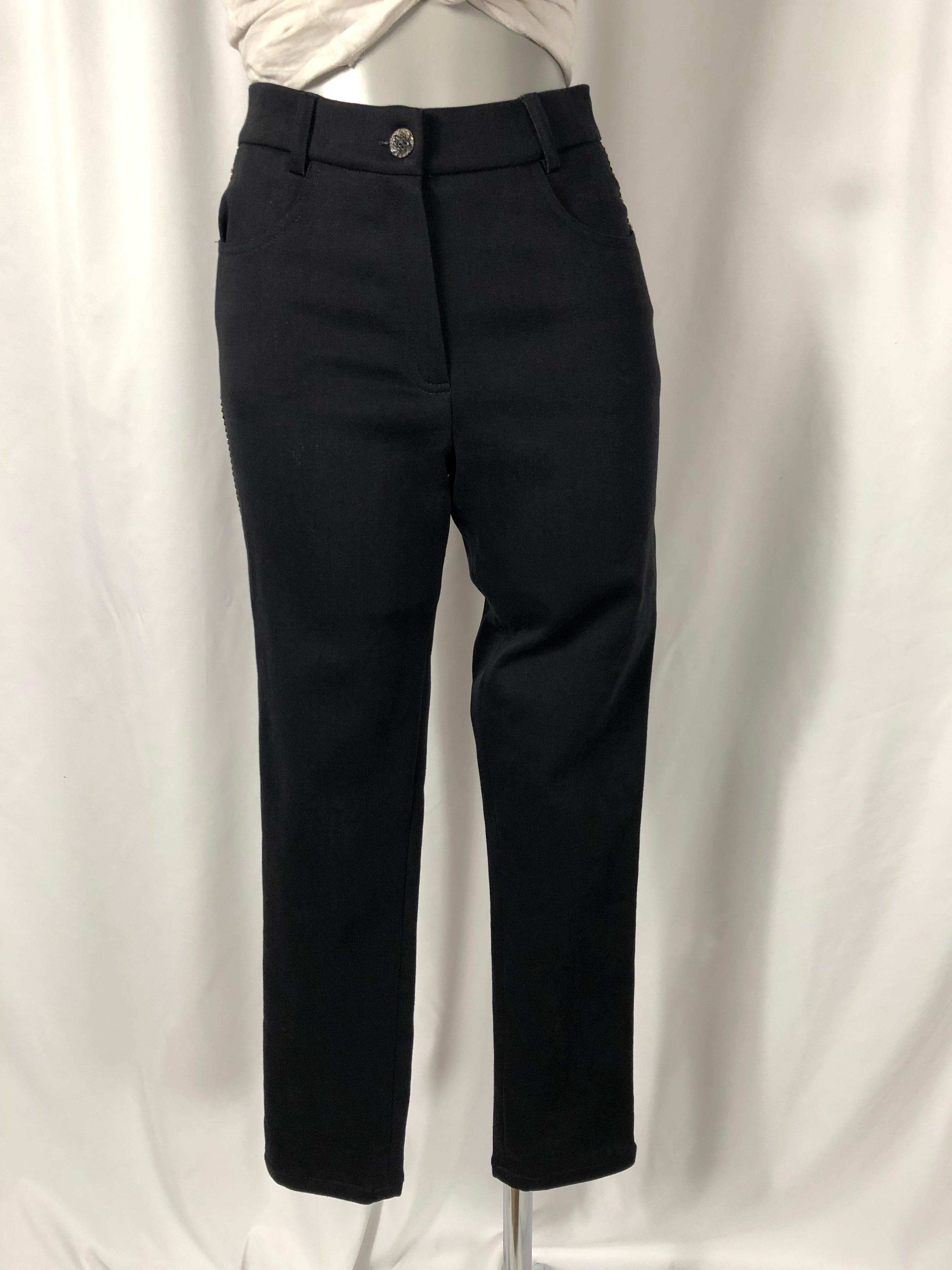 Pantalon stylé noir broderie or coupe slim Meri Esca - Offre-Unique