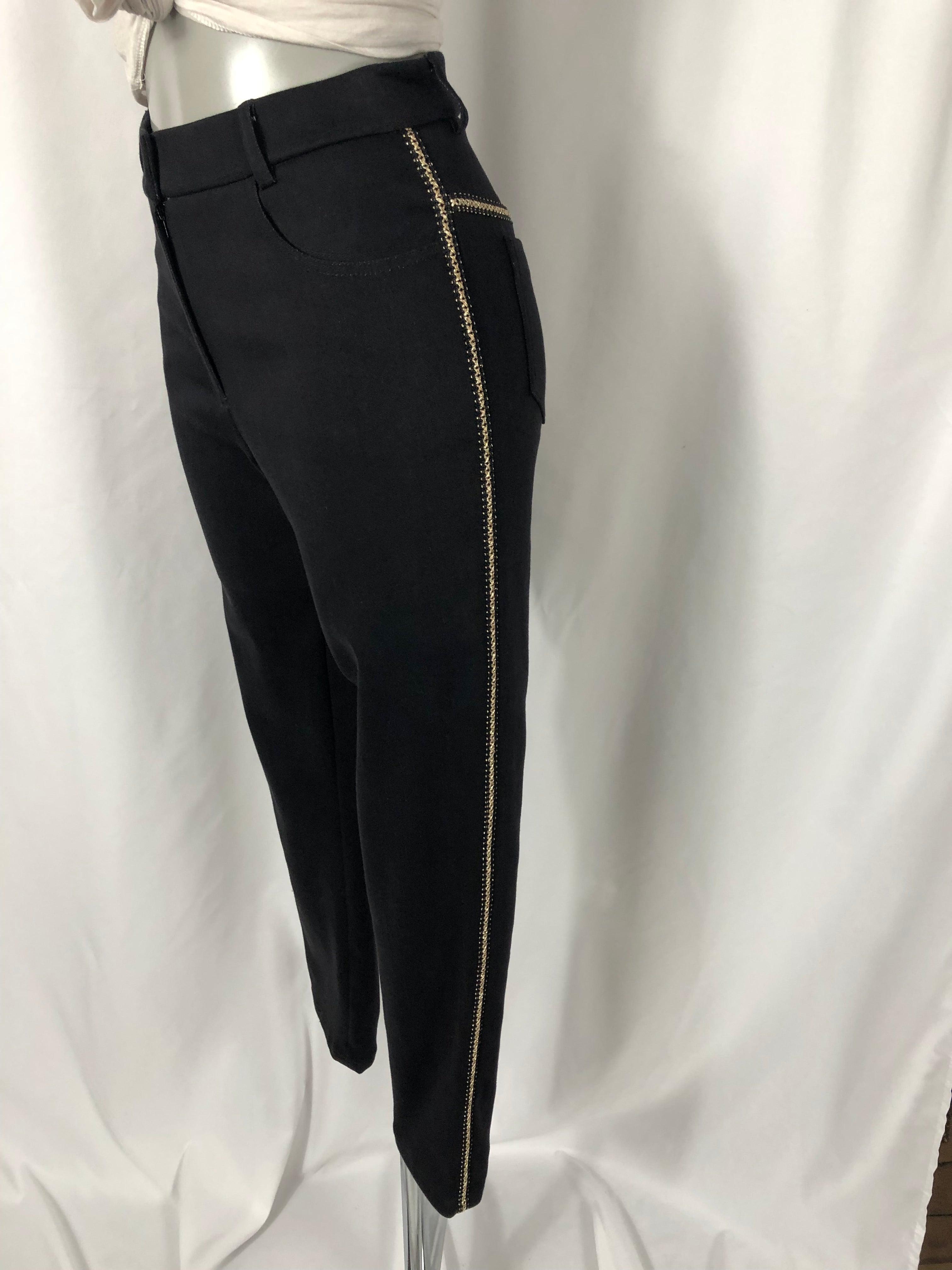 Pantalon stylé noir broderie or coupe slim Meri Esca - Offre-Unique