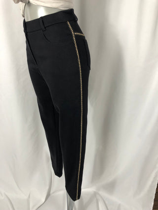 Pantalon stylé noir broderie or coupe slim Meri Esca