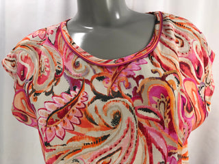 Joli T-shirt blouse rose orangé tissu imprimé cachemire JustWhite
