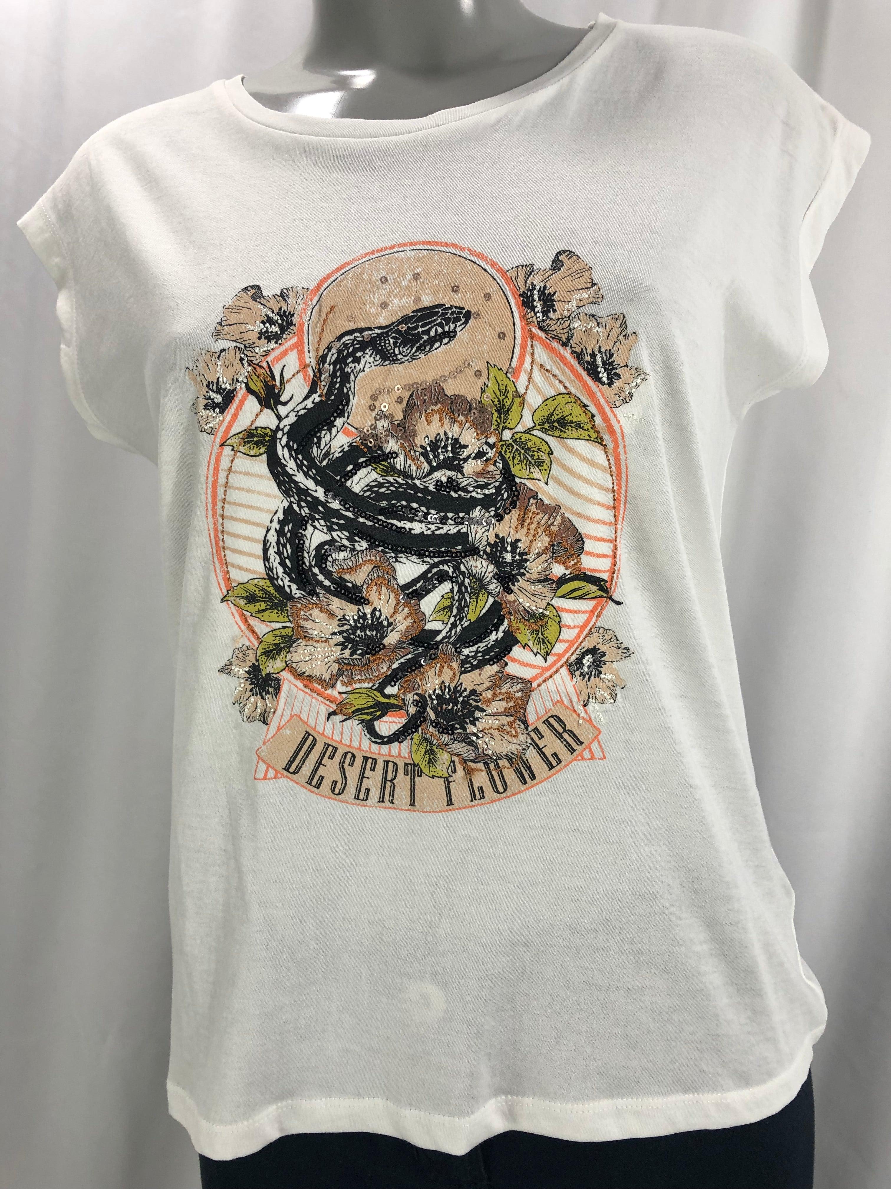 T-shirt blanc stylé serpent Modèle Desert Flower MKT Studio - Offre-Unique