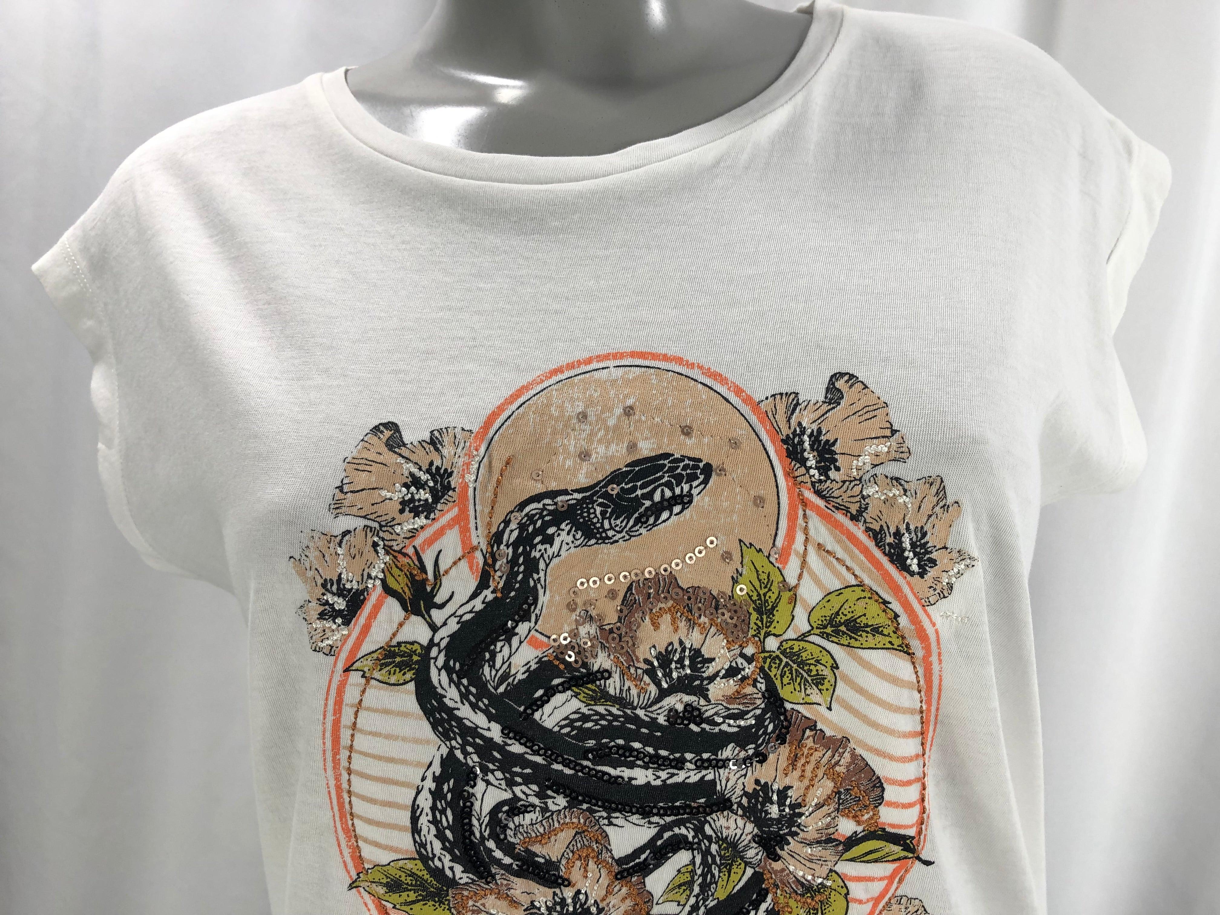 T-shirt blanc stylé serpent Modèle Desert Flower MKT Studio - Offre-Unique