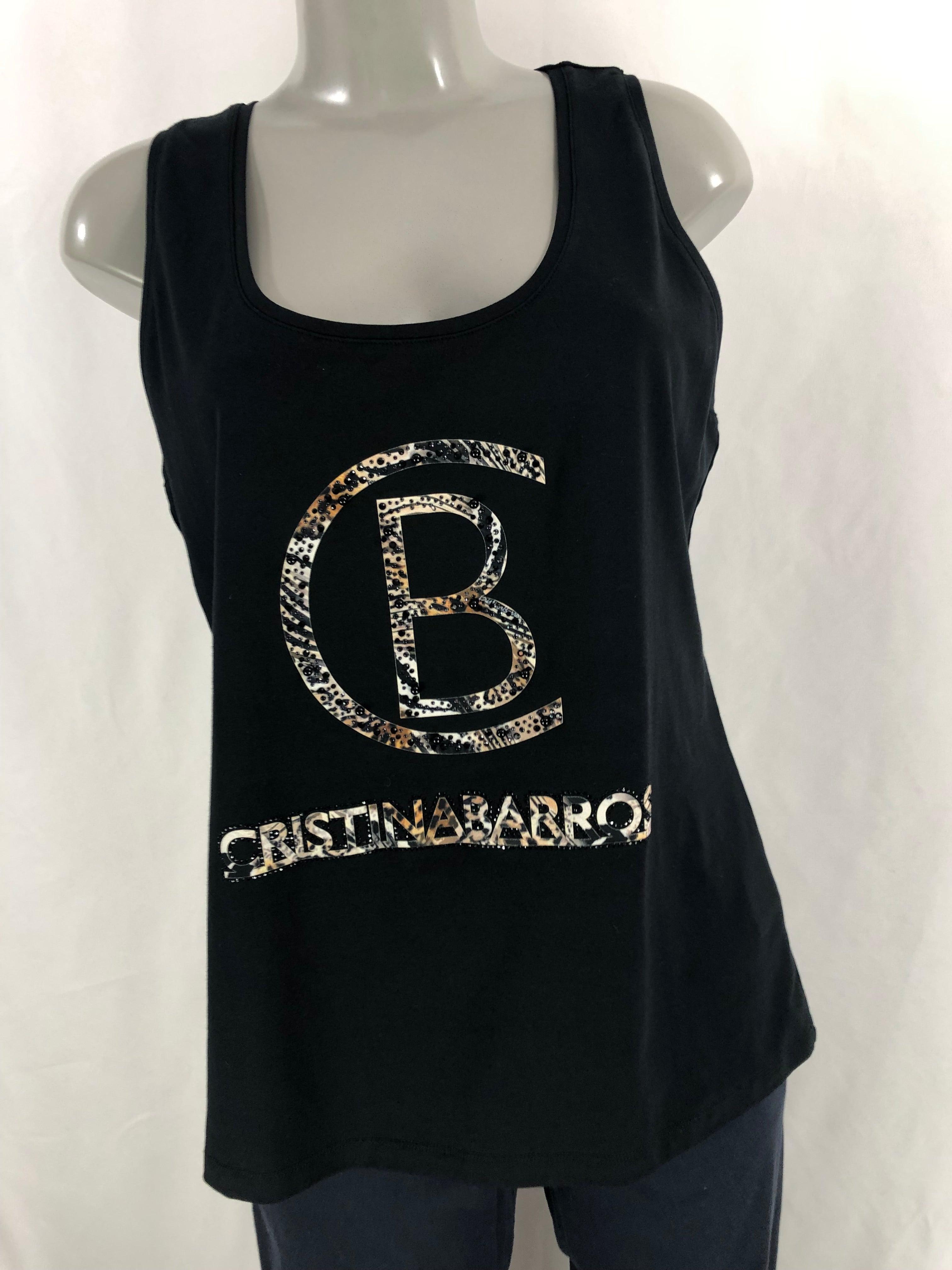 T-shirt noir sans manches perles et strass Christina Barros - Offre-Unique