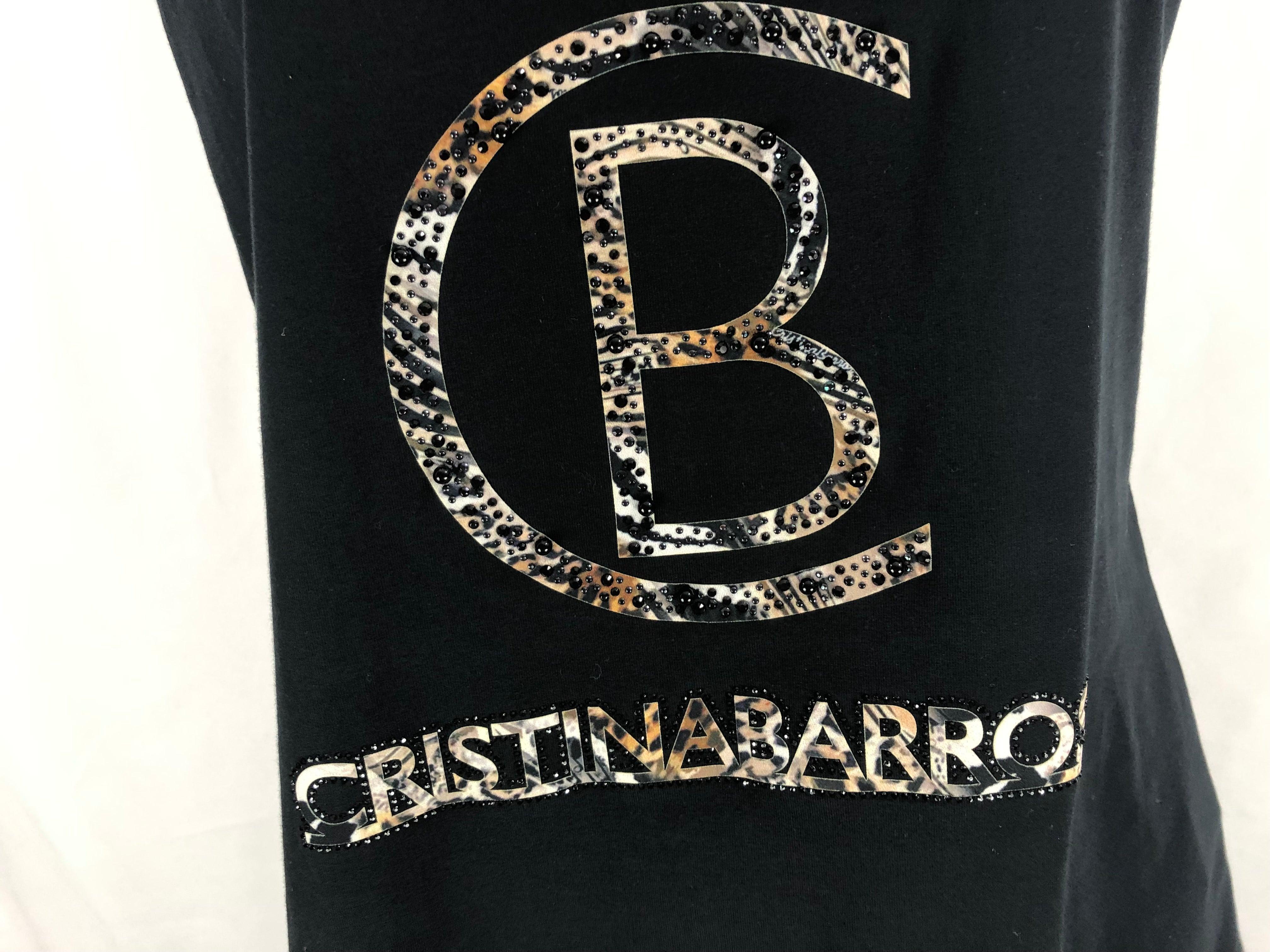 T-shirt noir sans manches perles et strass Christina Barros - Offre-Unique