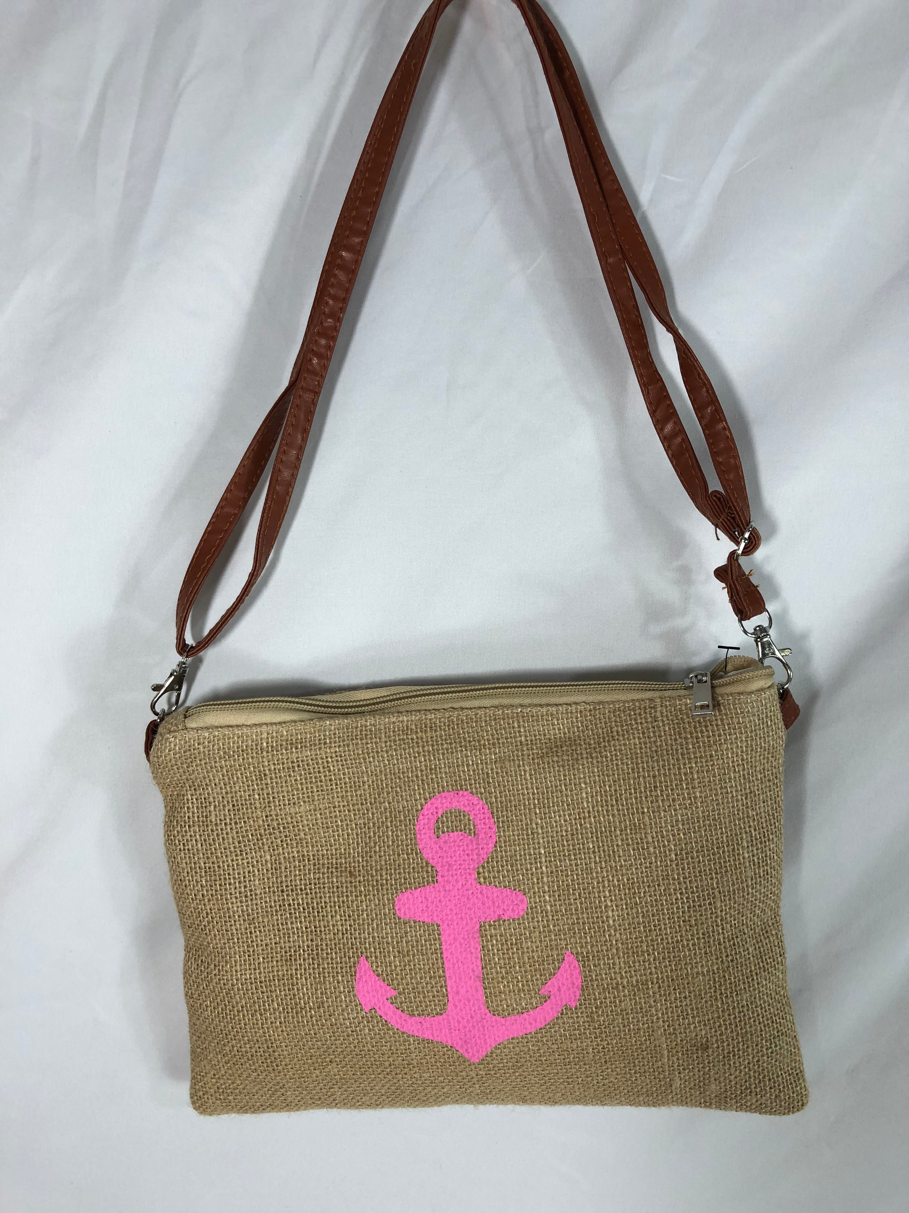 Sac pochette en toile de jute ancre rose