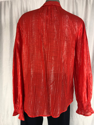 Chemise rouge en voile manches longues à rayures brillantes MKT Studio