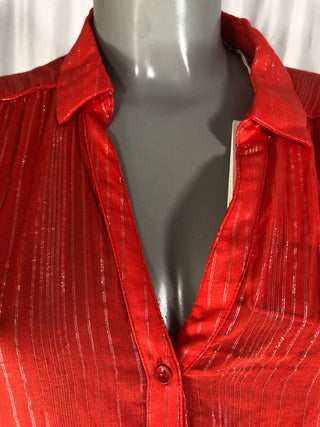 Chemise rouge en voile manches longues à rayures brillantes MKT Studio