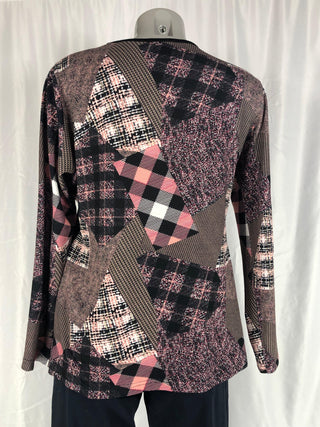 Haut rose et noir manches longues jersey motifs géométriques Guy Dubouis