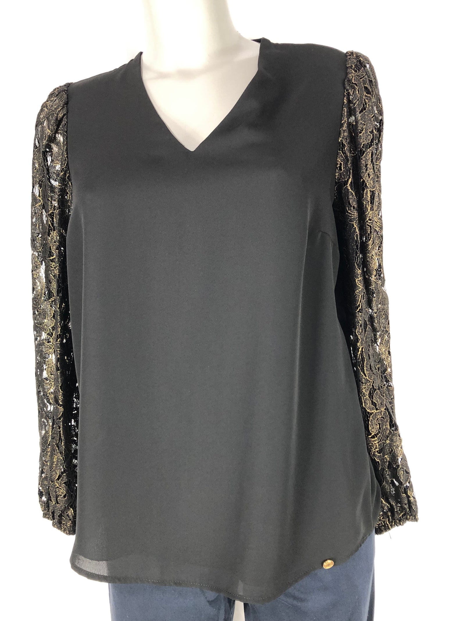 Blouse dentelle chic festive noire et dorée Daniela Cool