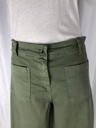 Pantalon kaki 7/8 coton coupe large taille haute Pako Lito