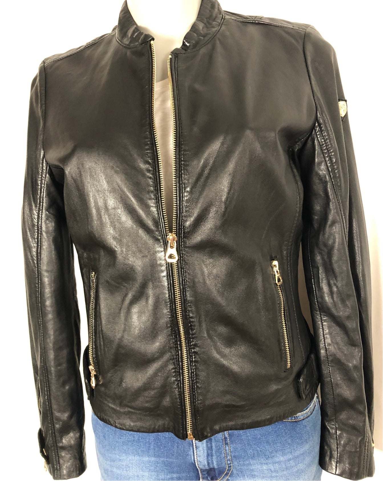 Veste cuir doublée femme coupe slim col officier de Gipsy