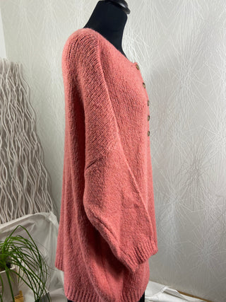 Pull-over vieux rose manches longues encolure ronde Made In Italy